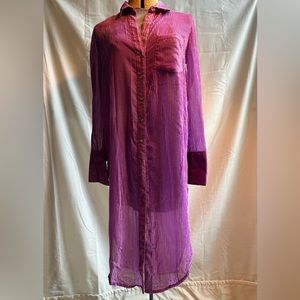 Akemi & Kin Magenta Velvet Striped Shirt Dress